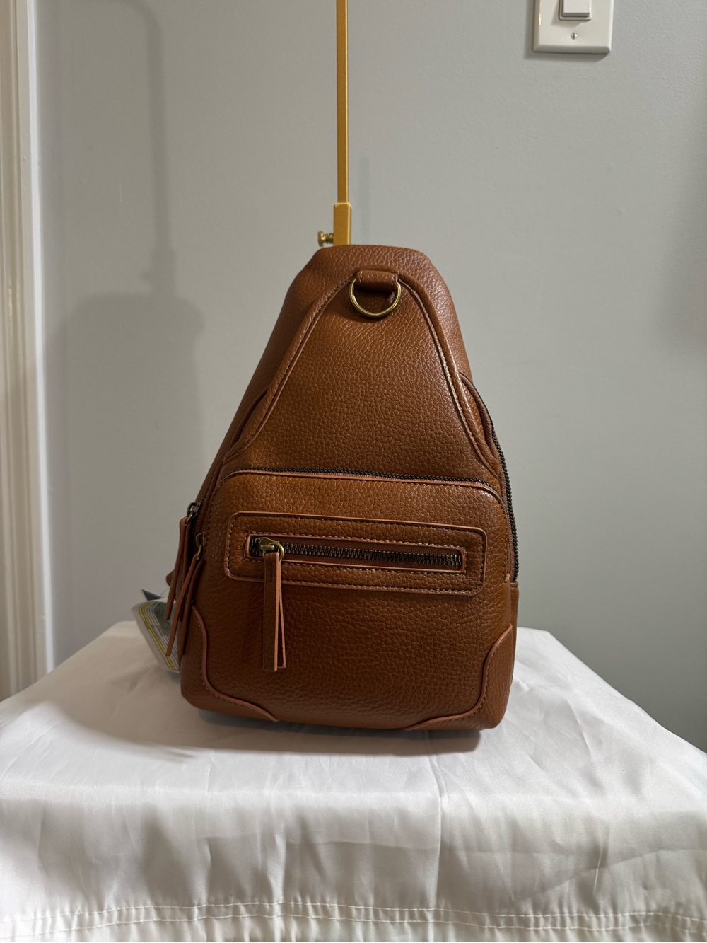 White Mountain Brown Pebbled Crossbody Sling Bag with Gold Hardware